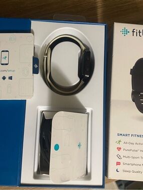 fitbit Smart Fitness Watch with Dual-Tone Beige and Black Band